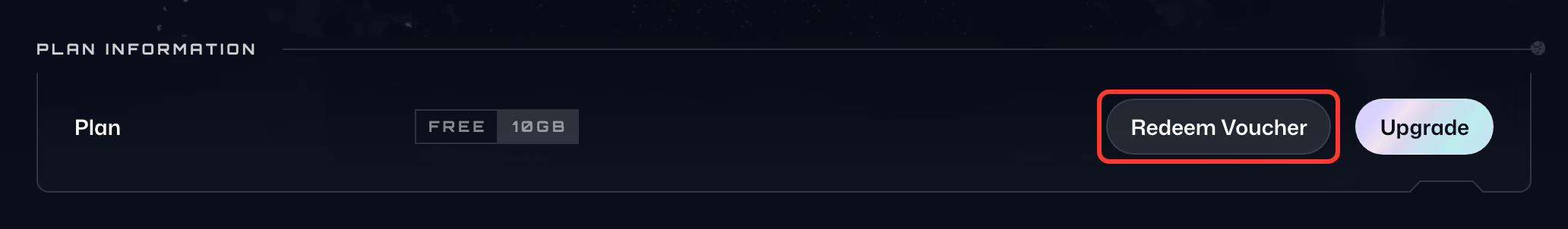 Redeem Voucher button in Plan Information on the Billing tab
